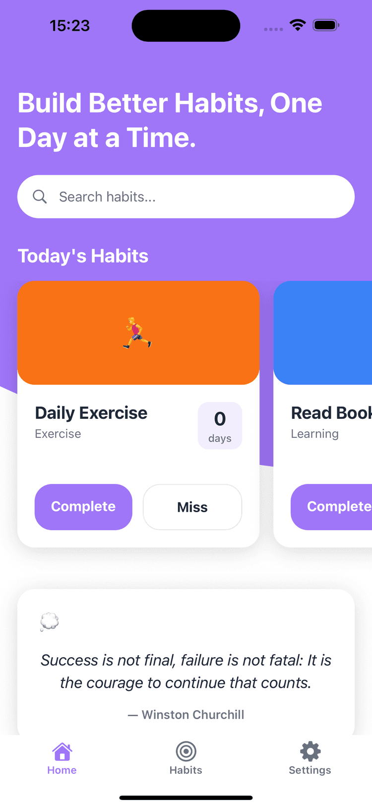 HabitForge app screenshot showing the main interface